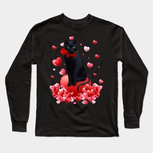 Cute Cat Valentine Hearts Happy Valentine's Day Men Women Long Sleeve T-Shirt